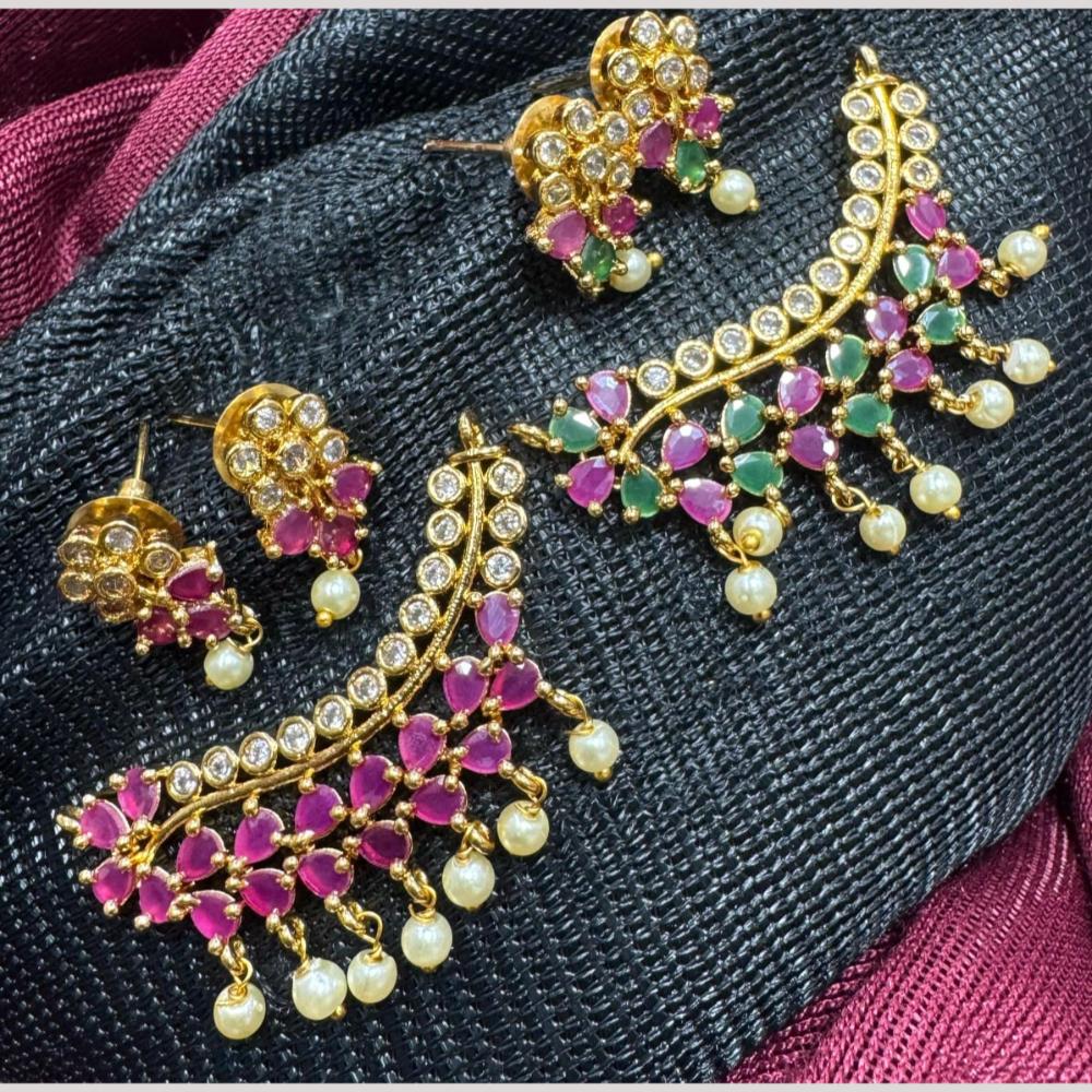 Kavita Art Gold Plated Crystal Stone And Pearl Pendant Set (1 Set Only)