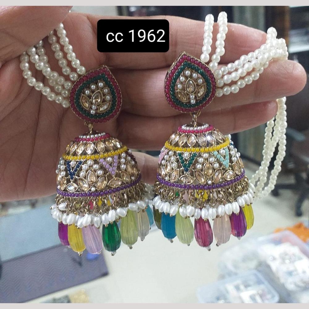 Kavita Art Gold Plated Crystal Stone And Beads Kan Chain Jhumki Earrings