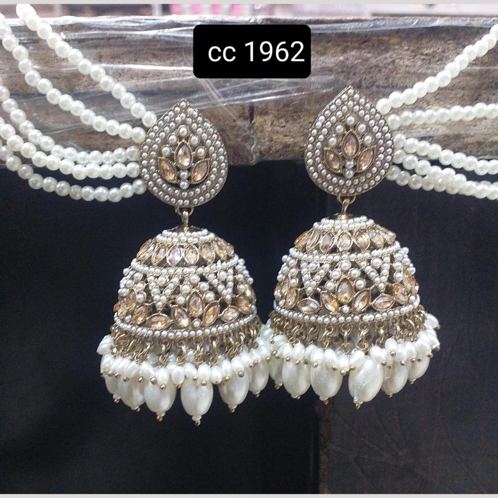 Kavita Art Gold Plated Crystal Stone And Beads Kan Chain Jhumki Earrings