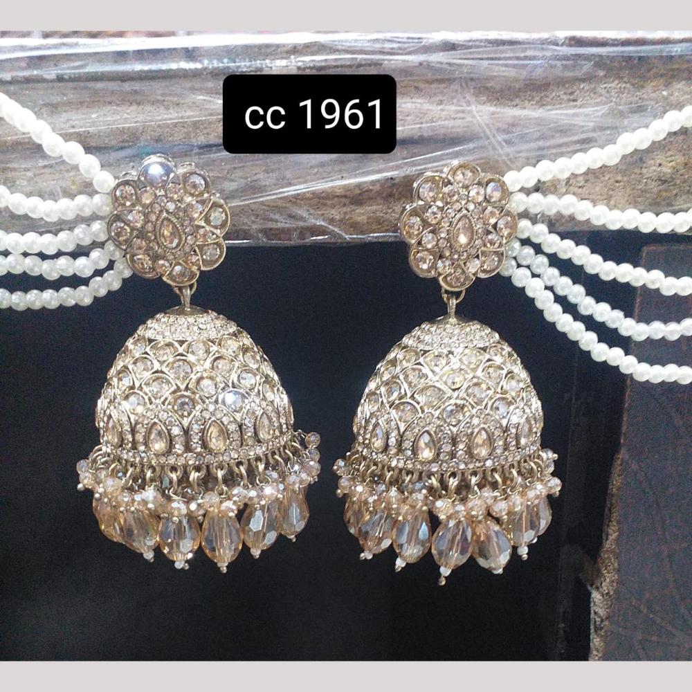 Kavita Art Gold Plated Crystal Stone And Beads Kan Chain Jhumki Earrings