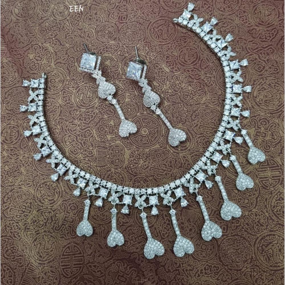 Kavita Art Silver Plated American Diamond Necklace Set