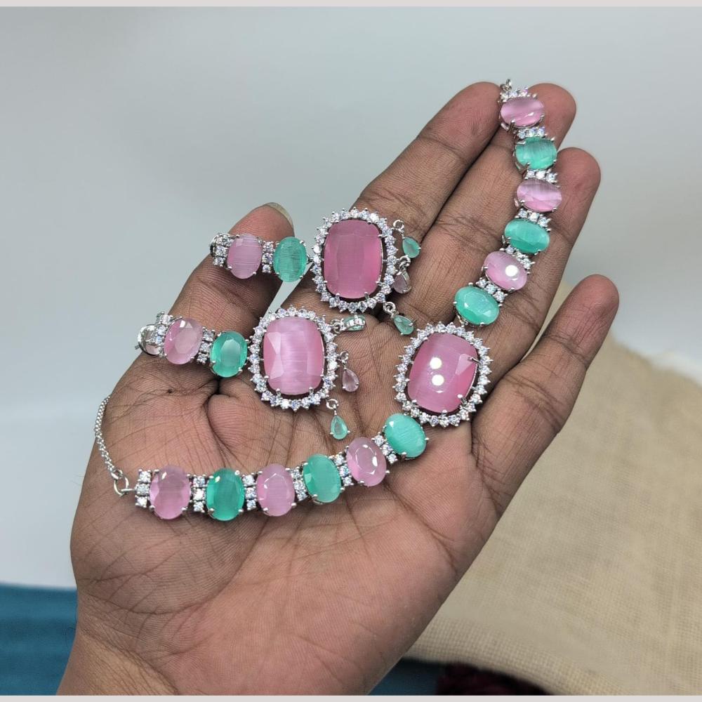 Kavita Art Silver Plated American Diamond Necklace Set