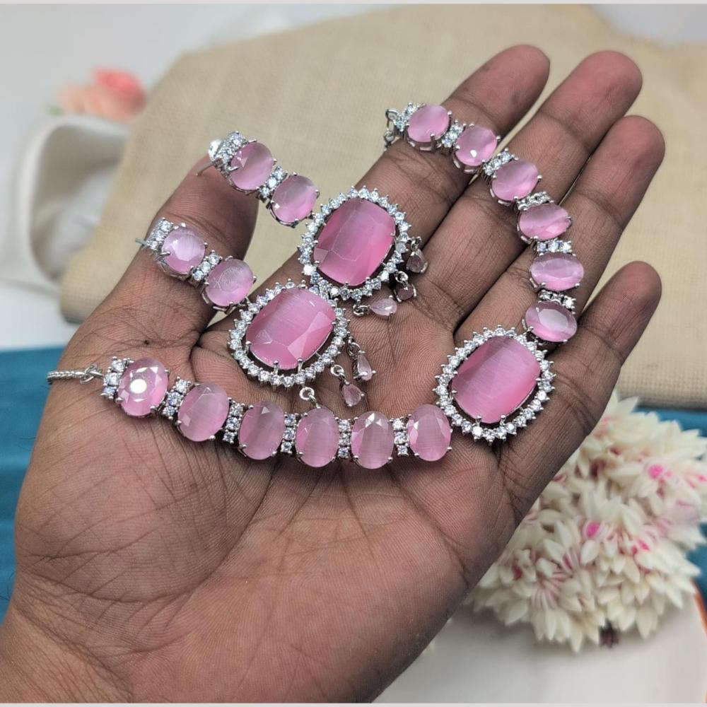 Kavita Art Silver Plated American Diamond Necklace Set