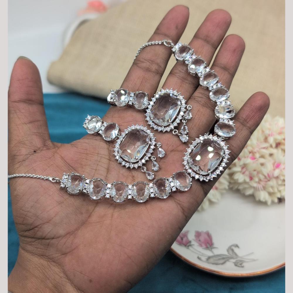 Kavita Art Silver Plated American Diamond Necklace Set