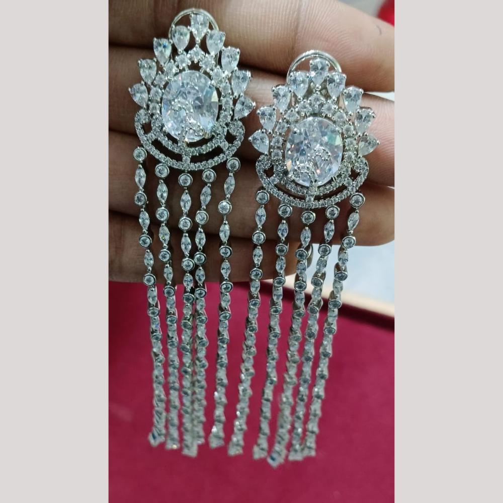 Kavita Art Silver Plated American Diamonds Dangler Earrings
