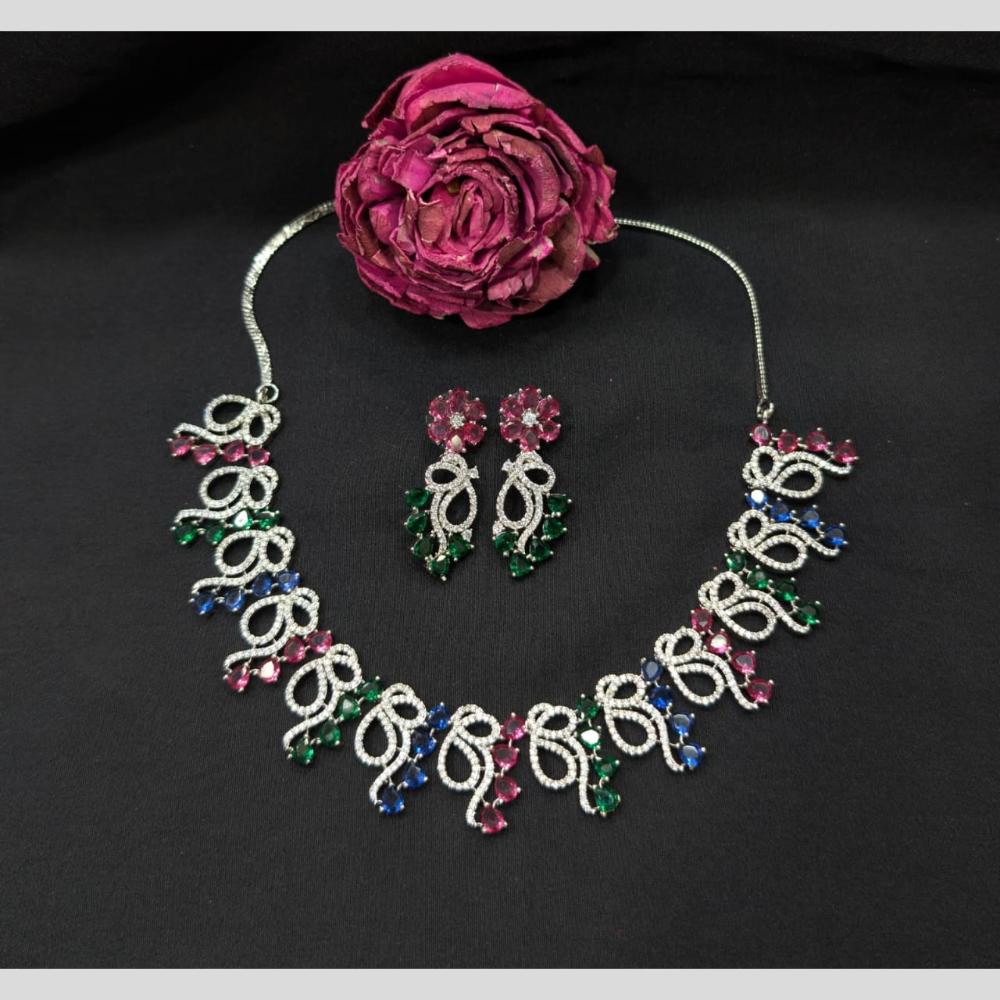 Kavita Art Silver Plated American Diamond Necklace Set