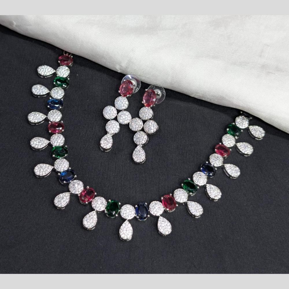 Kavita Art Silver Plated American Diamond Necklace Set