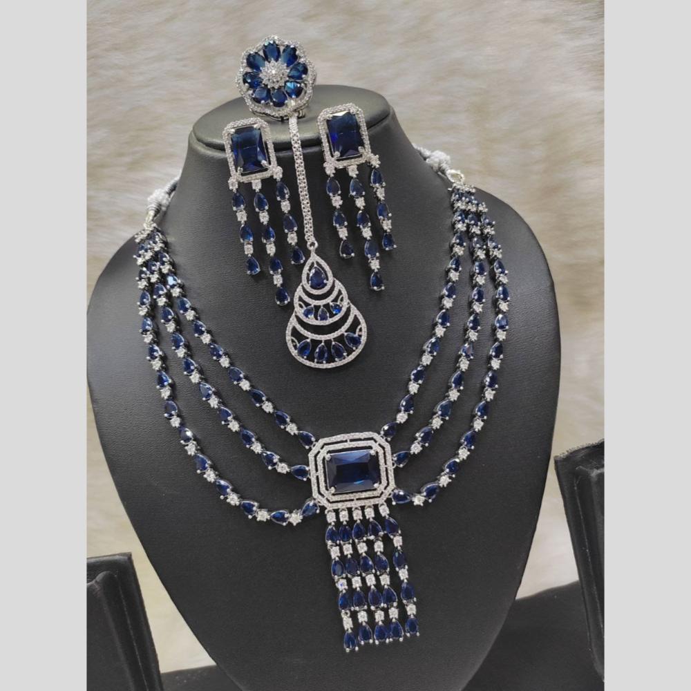 Kavita Art Silver Plated American Diamond With Ring Necklace Set