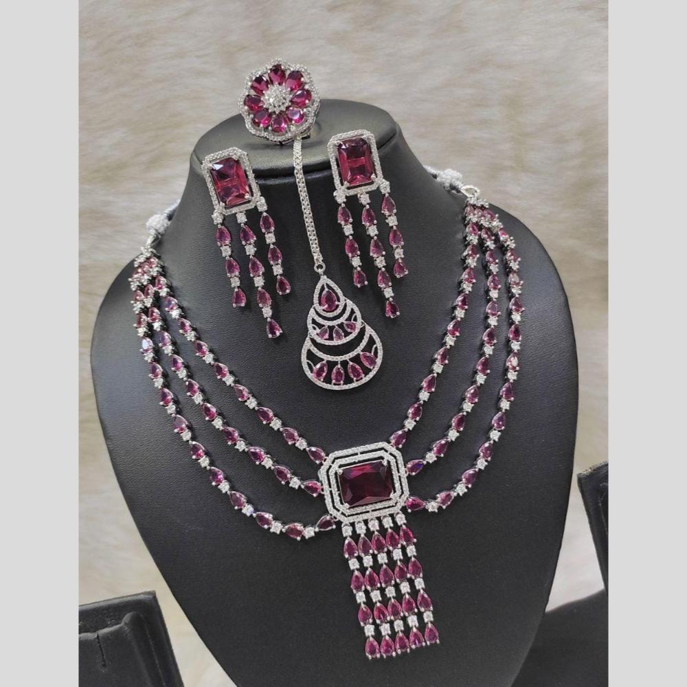 Kavita Art Silver Plated American Diamond With Ring Necklace Set