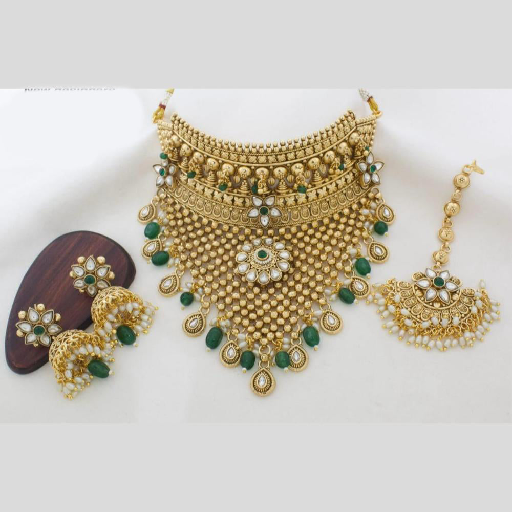 Kavita Art Gold Plated Pota Stone And Beads Necklace Set