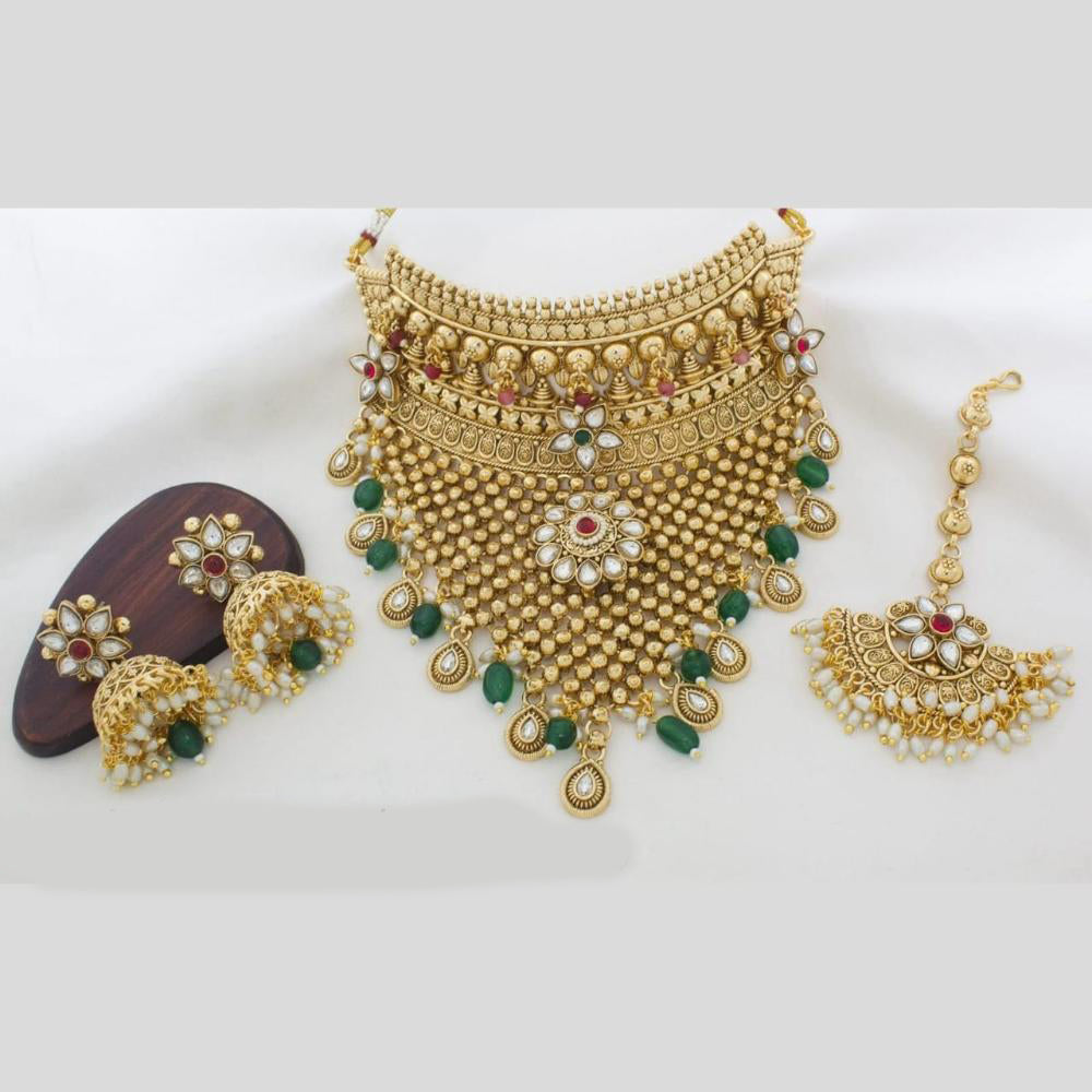 Kavita Art Gold Plated Pota Stone And Beads Necklace Set