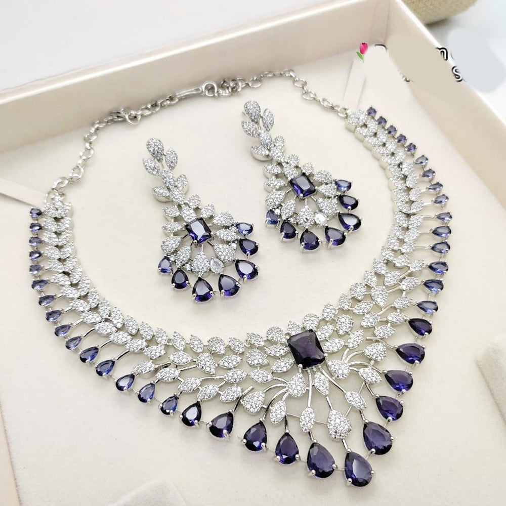Kavita Art Silver Plated Sparkling American Daimonds Festive & Party Wear Necklace Set