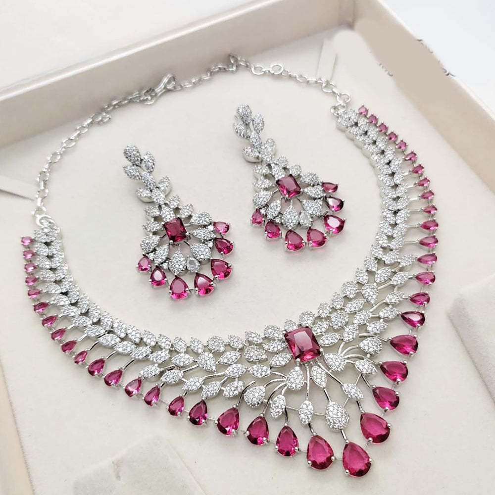 Kavita Art Silver Plated Sparkling American Daimonds Festive & Party Wear Necklace Set