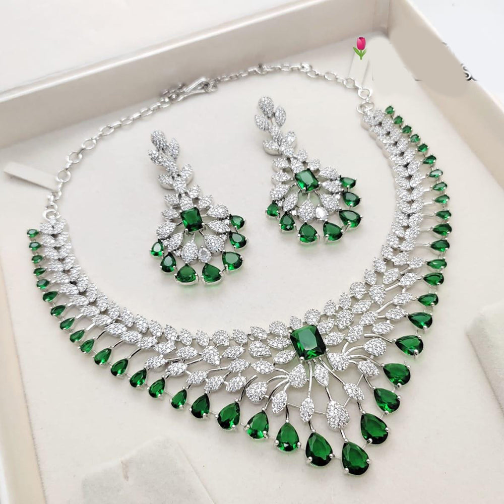 Kavita Art Silver Plated Sparkling American Daimonds Festive & Party Wear Necklace Set