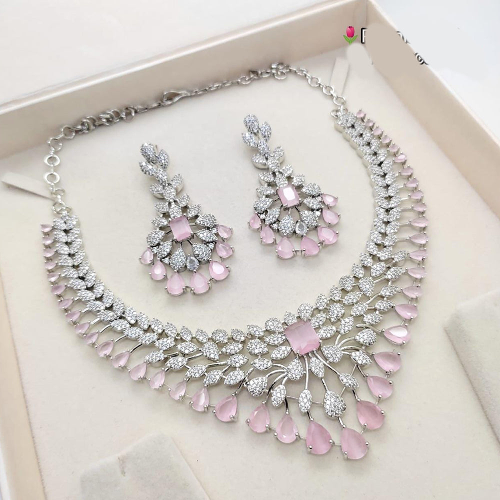 Kavita Art Silver Plated Sparkling American Daimonds Festive & Party Wear Necklace Set