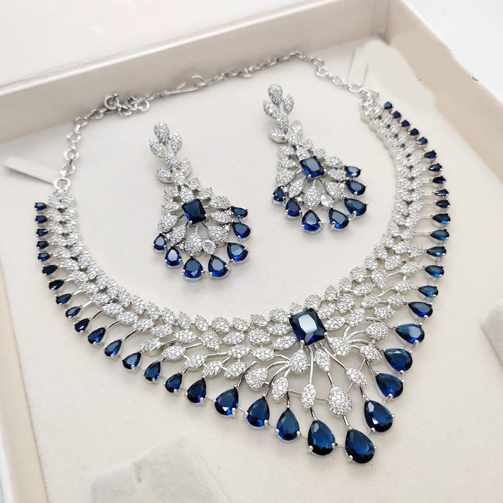 Kavita Art Silver Plated Sparkling American Daimonds Festive & Party Wear Necklace Set
