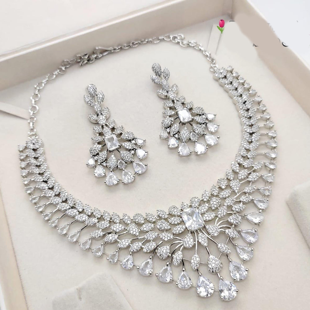 Kavita Art Silver Plated Sparkling American Daimonds Festive & Party Wear Necklace Set