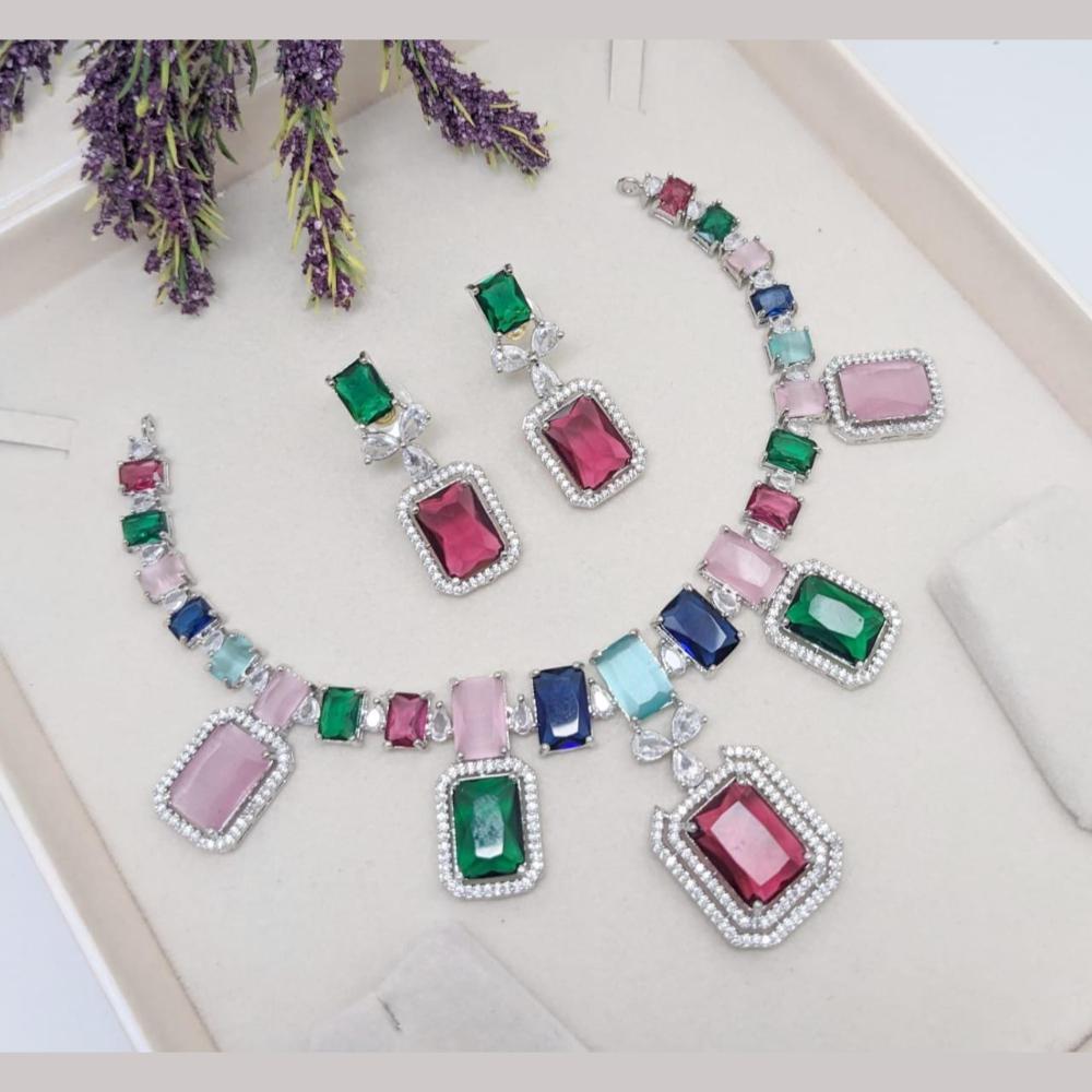 Kavita Art Silver Plated Crystal Stone Necklace Set