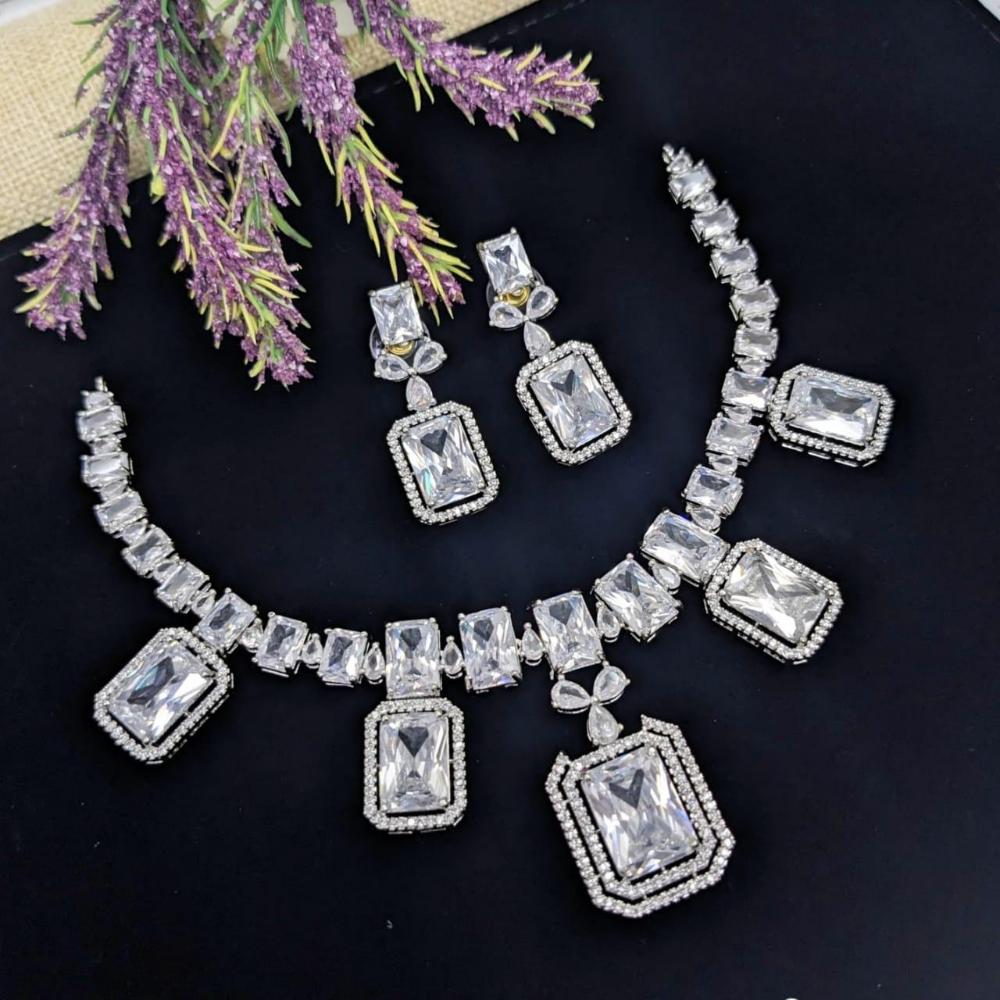 Kavita Art Silver Plated Crystal Stone Necklace Set