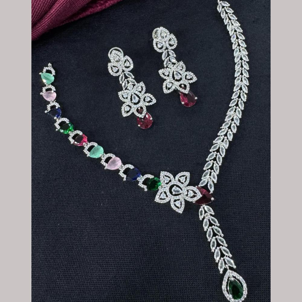 Kavita Art Silver Plated Adorned with Sparkling American Diamonds Necklace Set