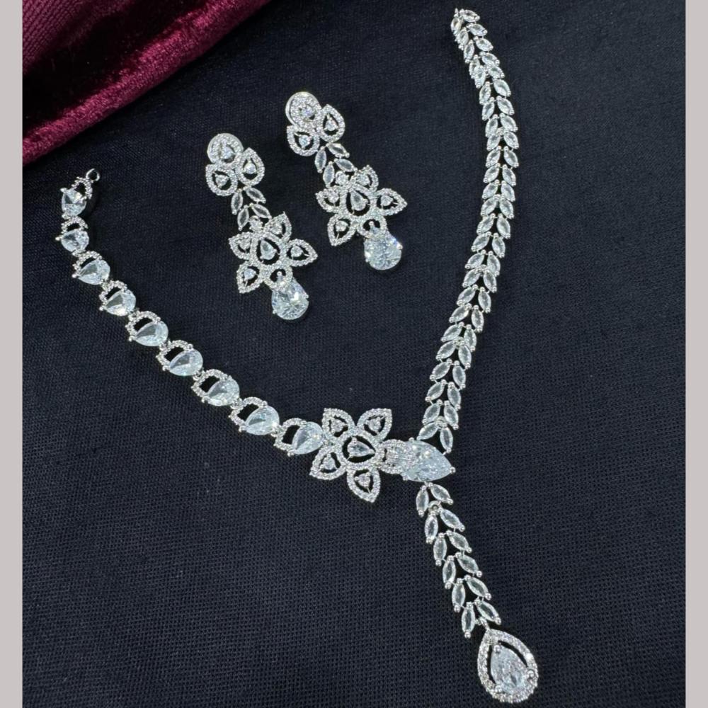 Kavita Art Silver Plated Adorned with Sparkling American Diamonds Necklace Set