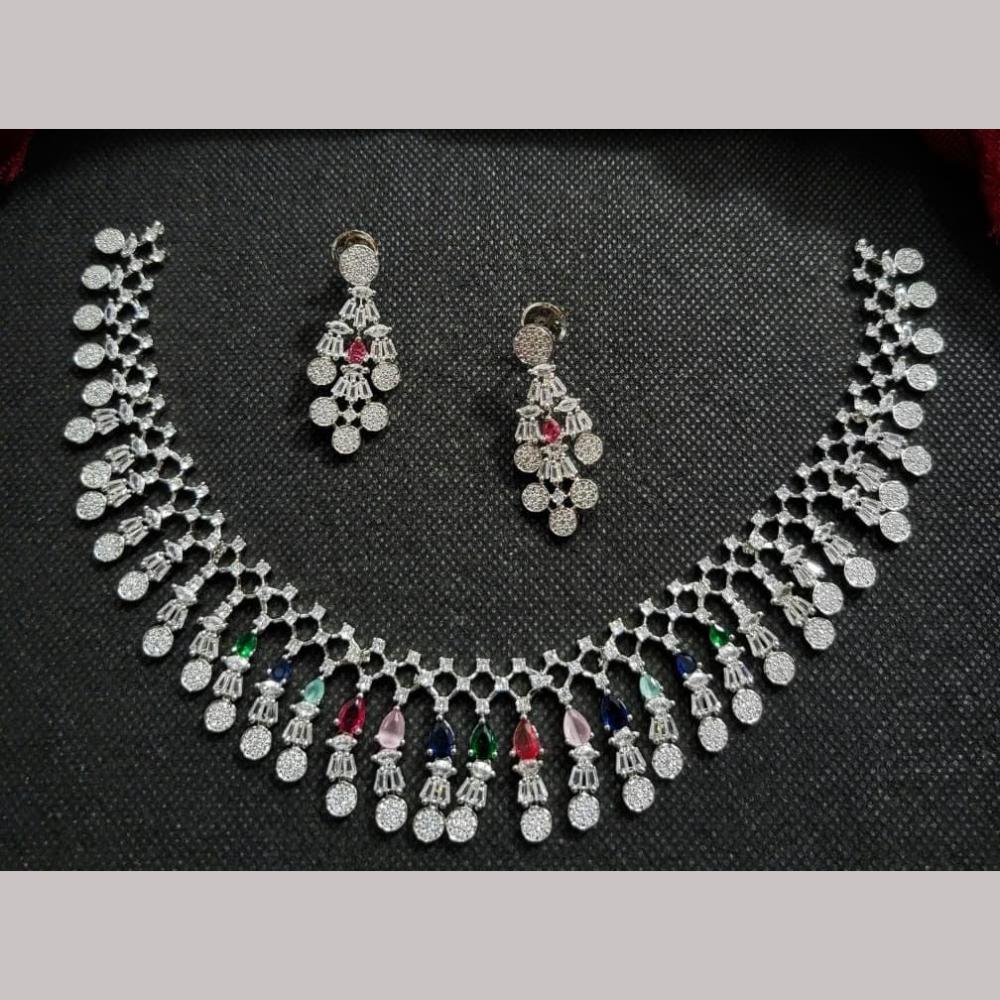 Kavita Art Silver Plated Adorned with Sparkling American Diamonds Necklace Set