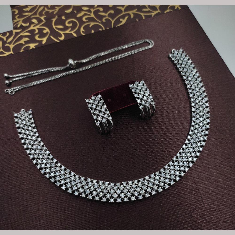 Kavita Art Silver-Plated Glamorous American Diamond Necklace Set