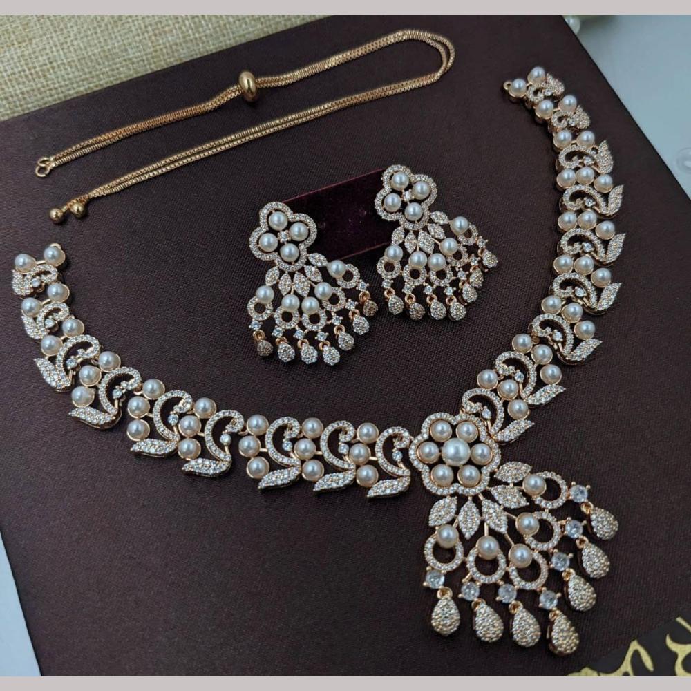 Kavita Art Rose Gold-Plated Glamorous American Diamond Necklace Set