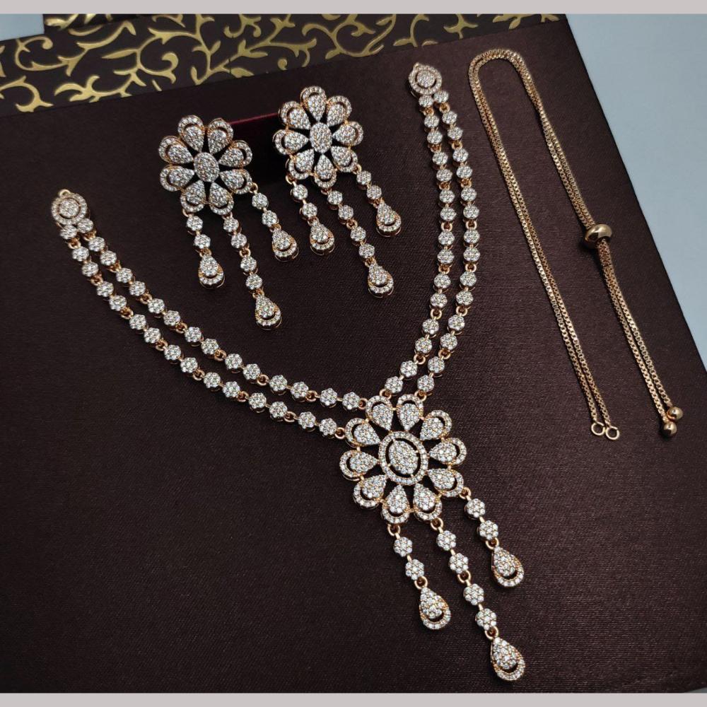 Kavita Art Rose Gold-Plated Glamorous American Diamond Necklace Set