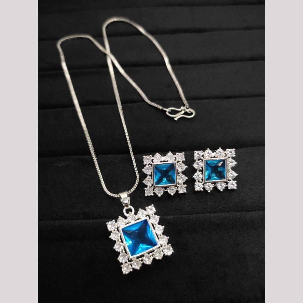 Kavita Art Silver Plated American Diamond Pendant Set