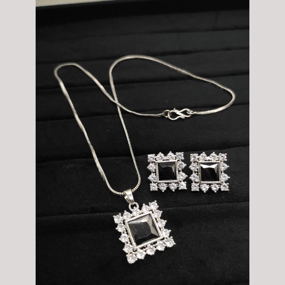 Kavita Art Silver Plated American Diamond Pendant Set