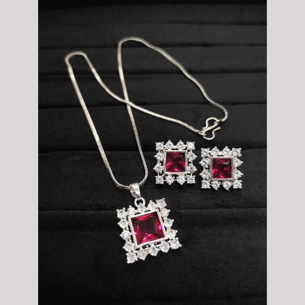 Kavita Art Silver Plated American Diamond Pendant Set