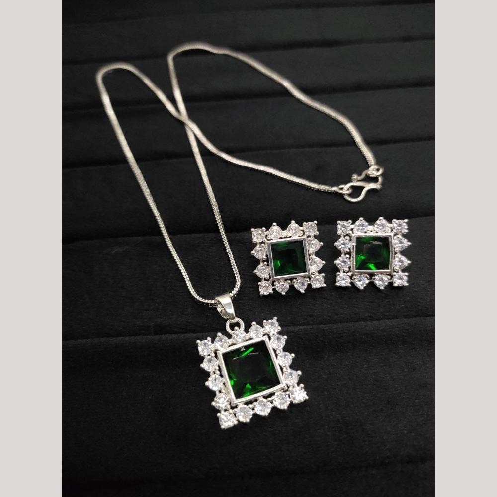 Kavita Art Silver Plated American Diamond Pendant Set