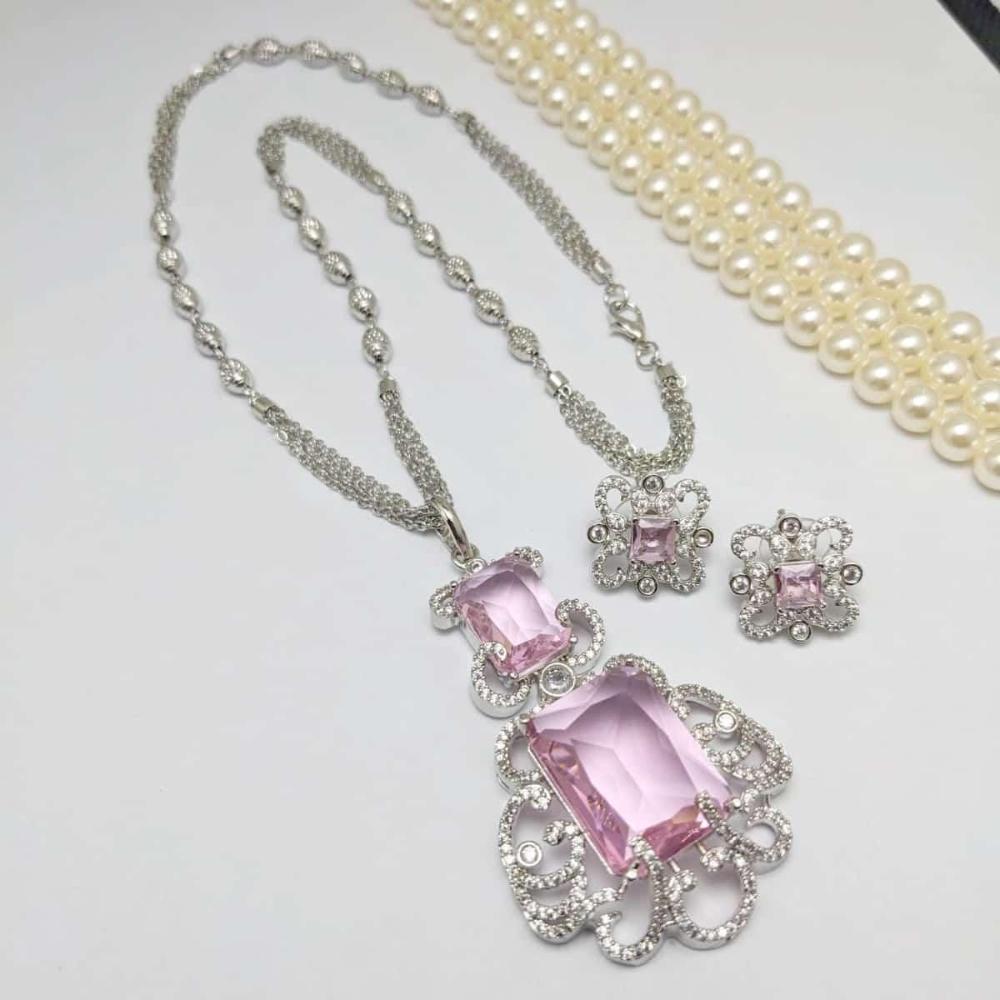 Kavita Art Silver Plated American Diamond Pendant Set