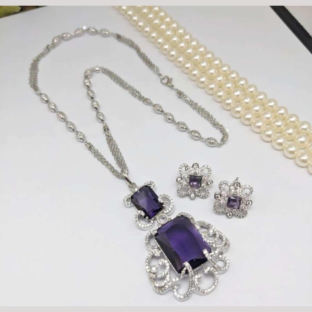 Kavita Art Silver Plated American Diamond Pendant Set