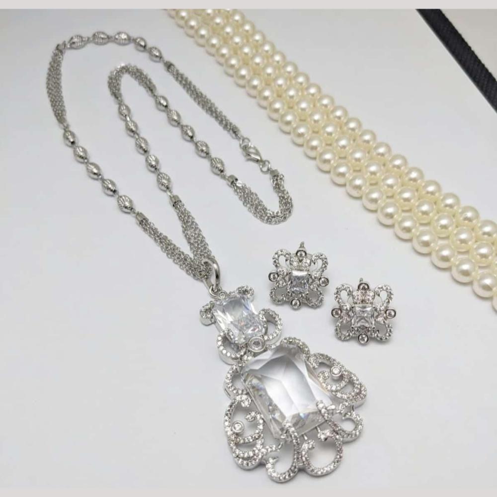 Kavita Art Silver Plated American Diamond Pendant Set