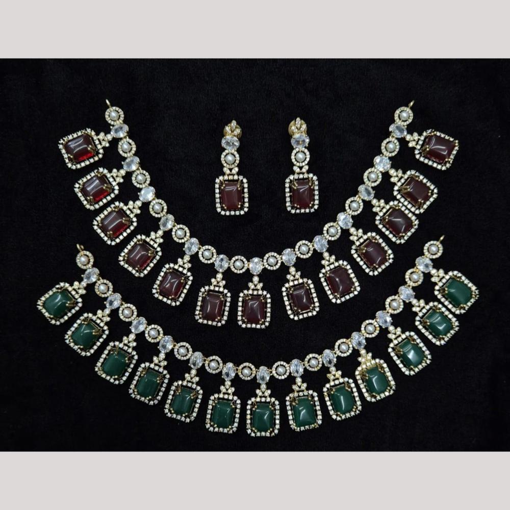 Kavita Art Silver Plated American Diamond And Pearl Necklace Set