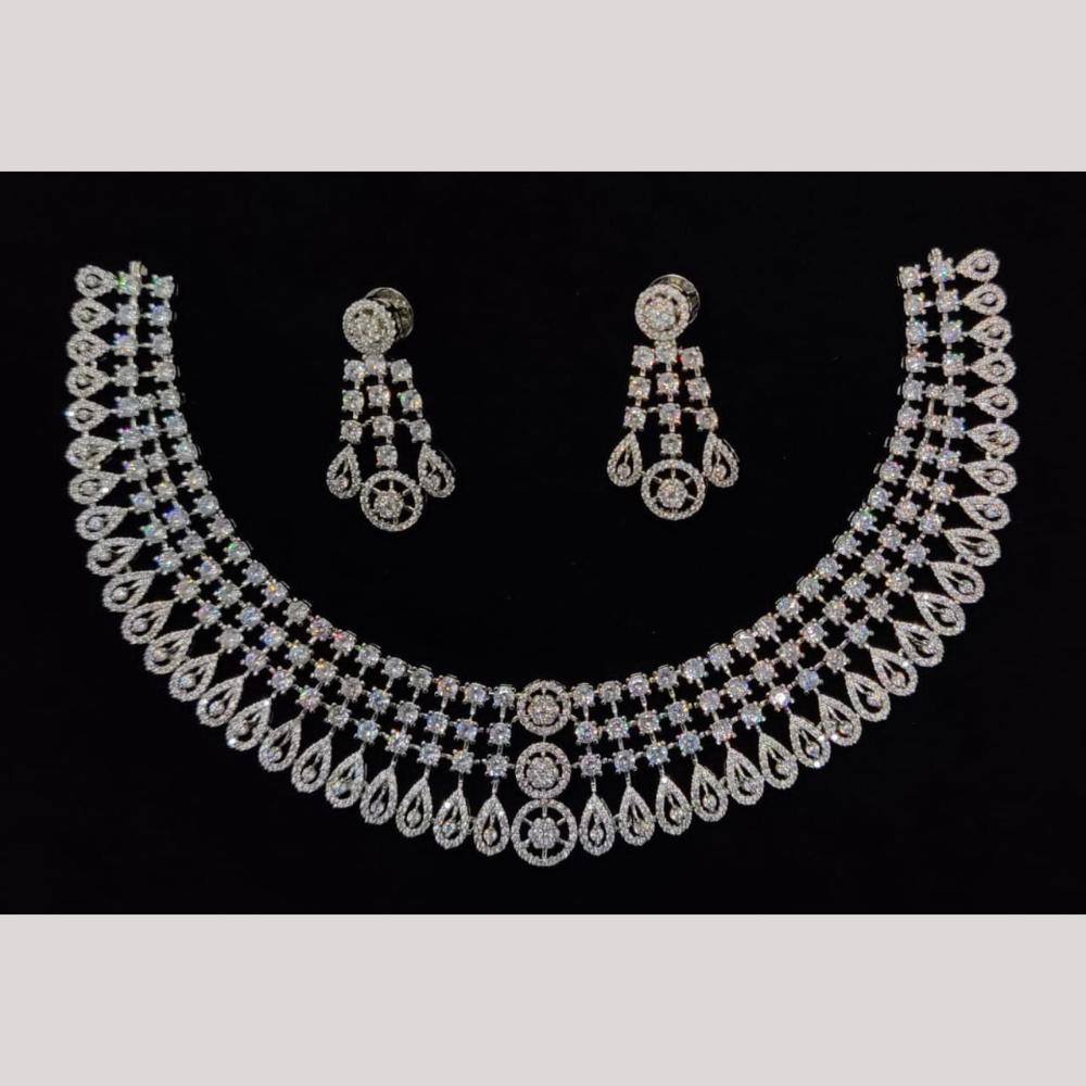 Kavita Art Silver Plated American Diamond And Pearl Necklace Set