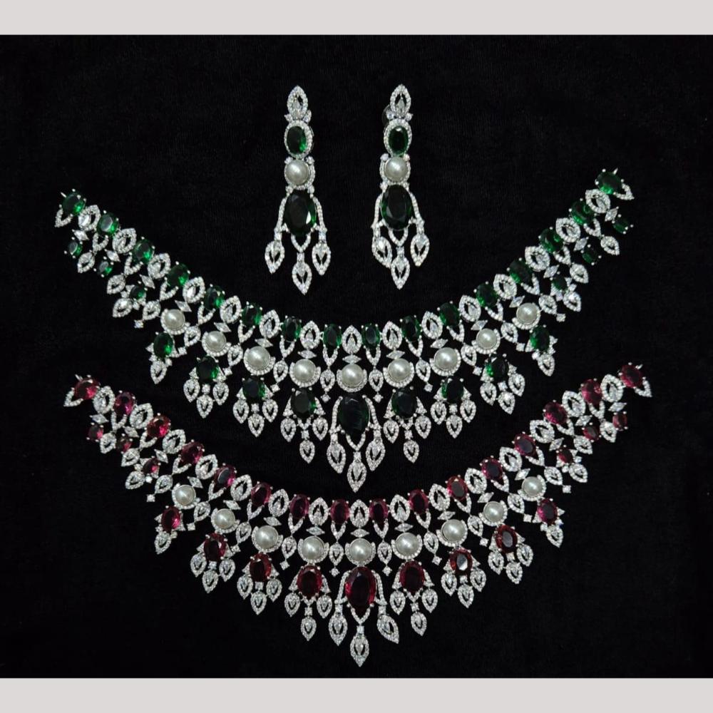Kavita Art Silver Plated American Diamond And Pearl Necklace Set