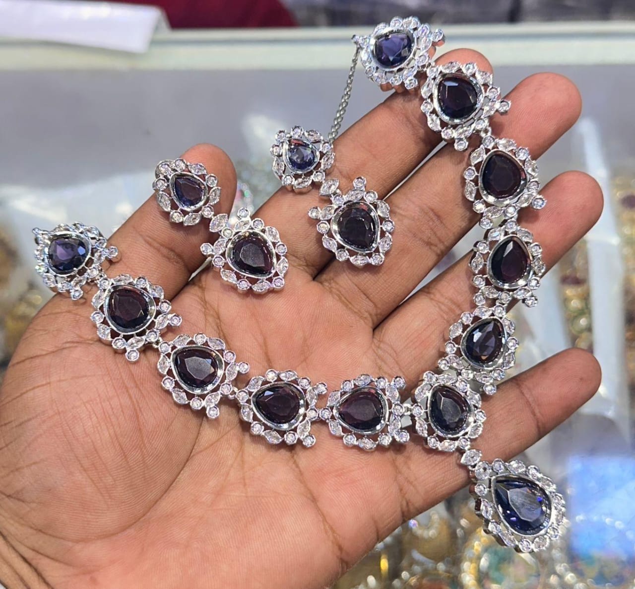 Kavita Art Silver Plated American Diamond Necklace Set