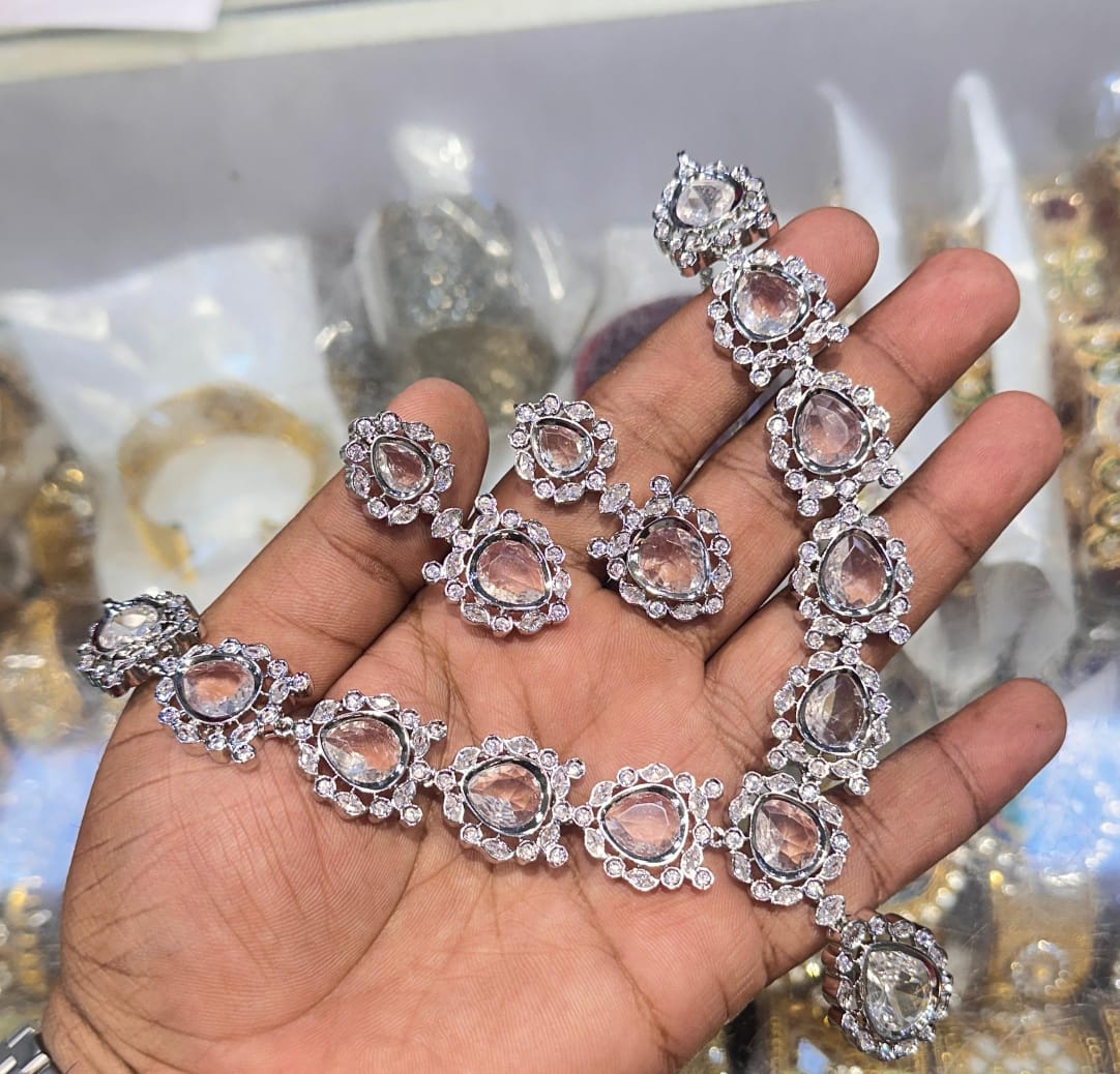 Kavita Art Silver Plated American Diamond Necklace Set