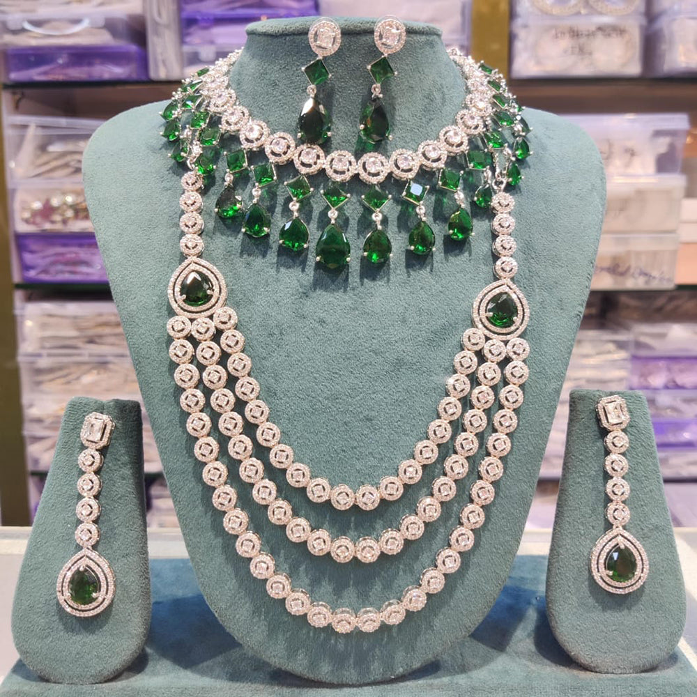 Kavita Art Silver Plated American Diamond Double Necklace Set