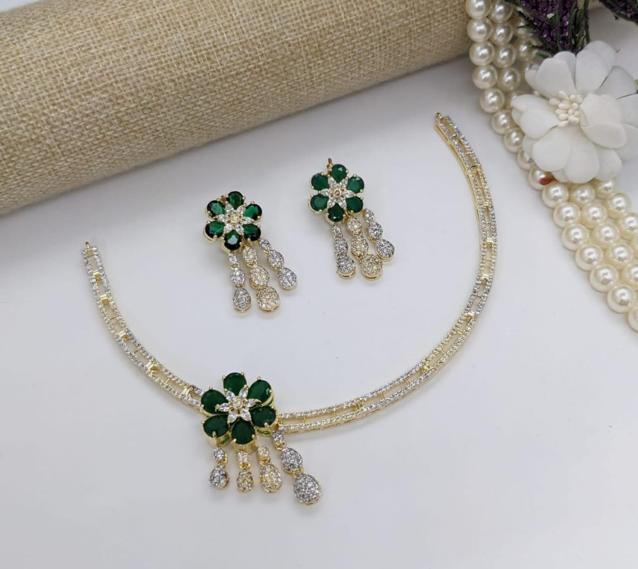 Kavita Art 2 Tone Plated American Diamond Necklace Set