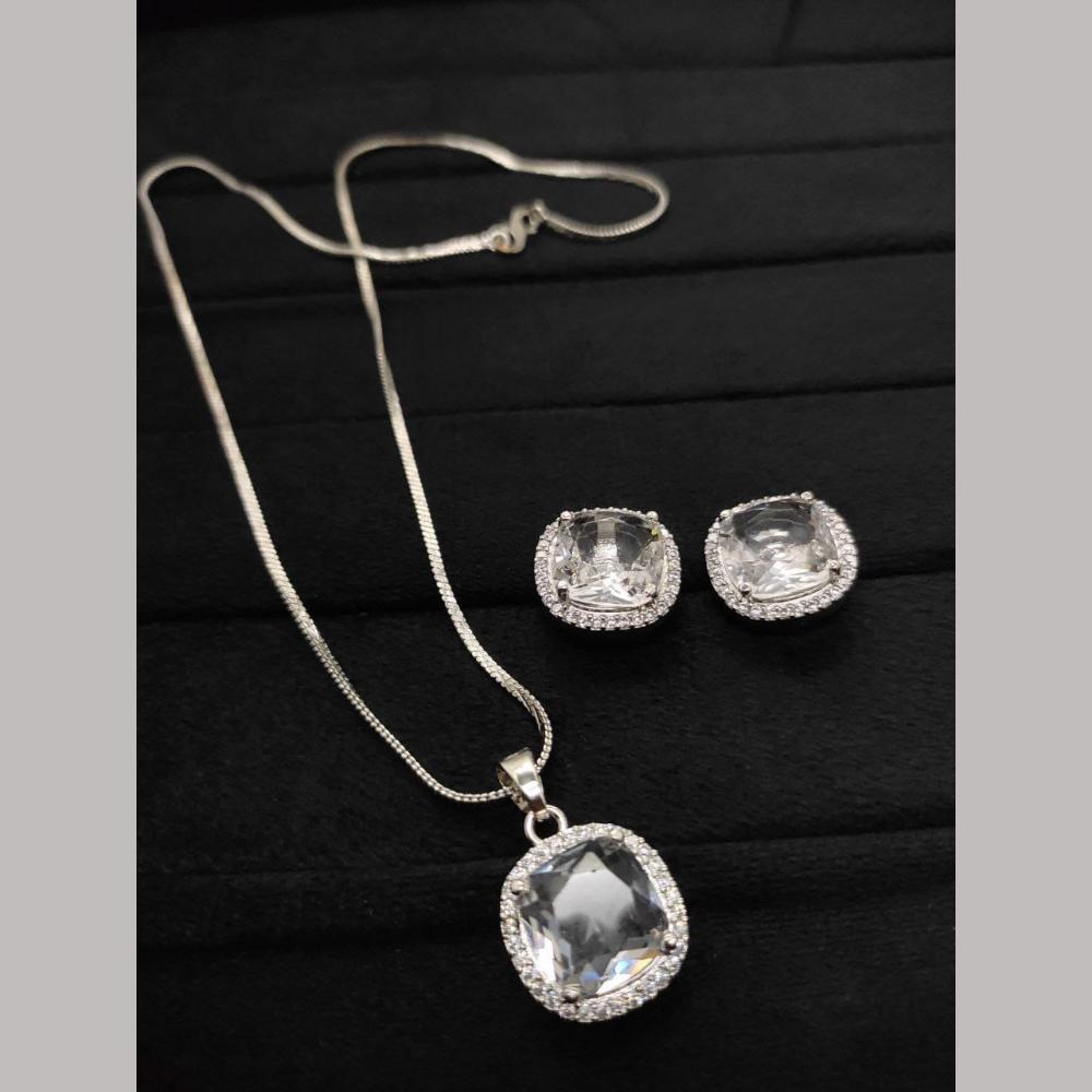 Kavita Art Silver Plated AD Pendant Set