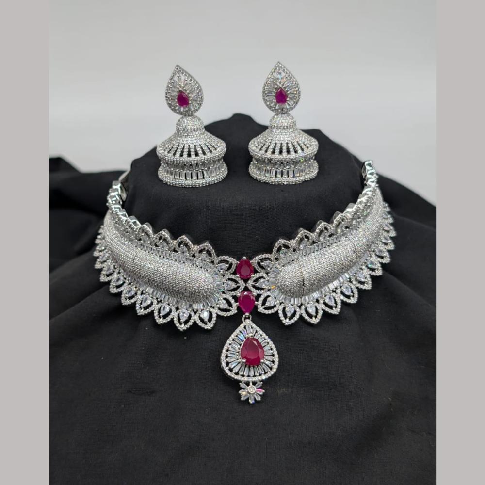 Kavita Art Silver Plated American Diamond Choker Necklace Set