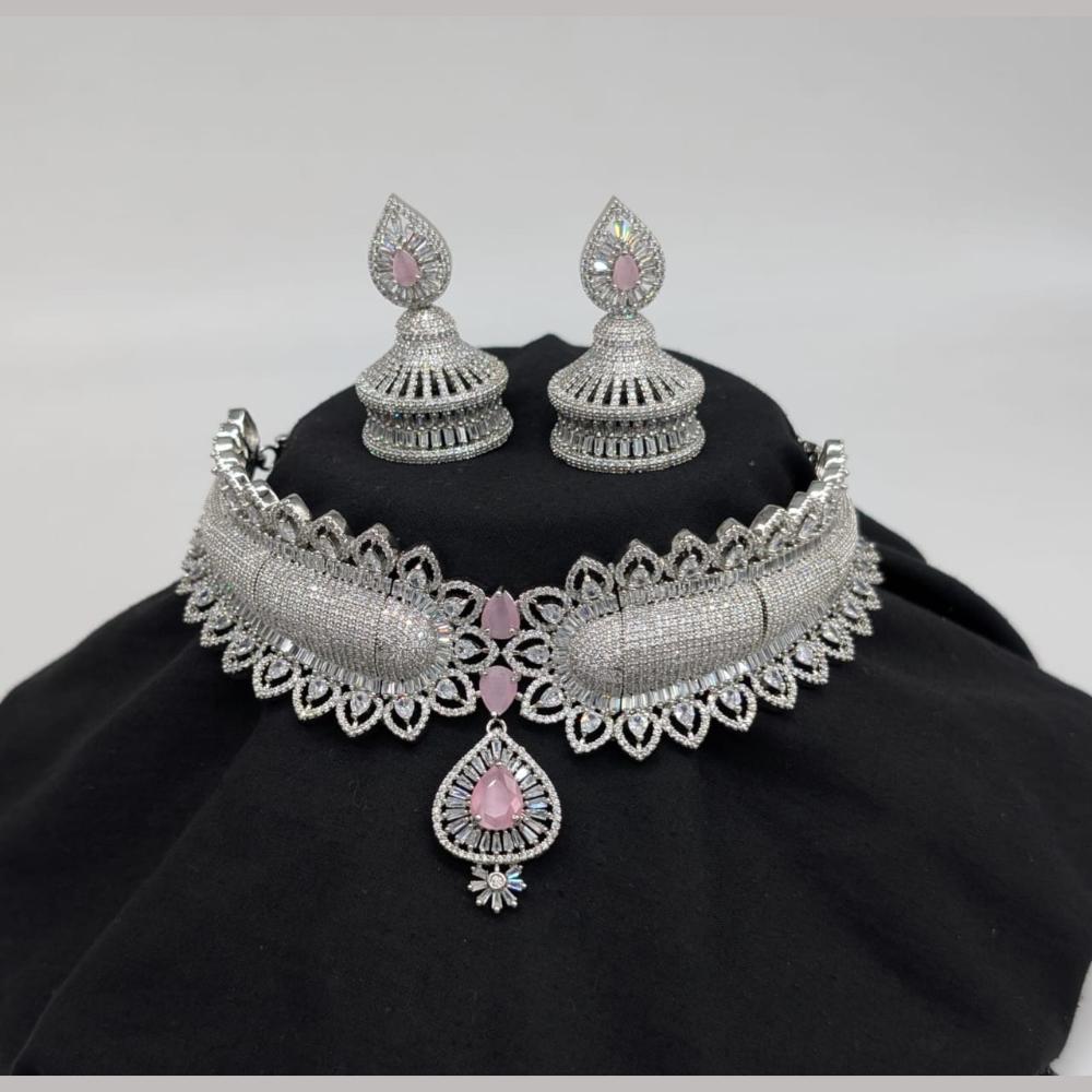 Kavita Art Silver Plated American Diamond Choker Necklace Set