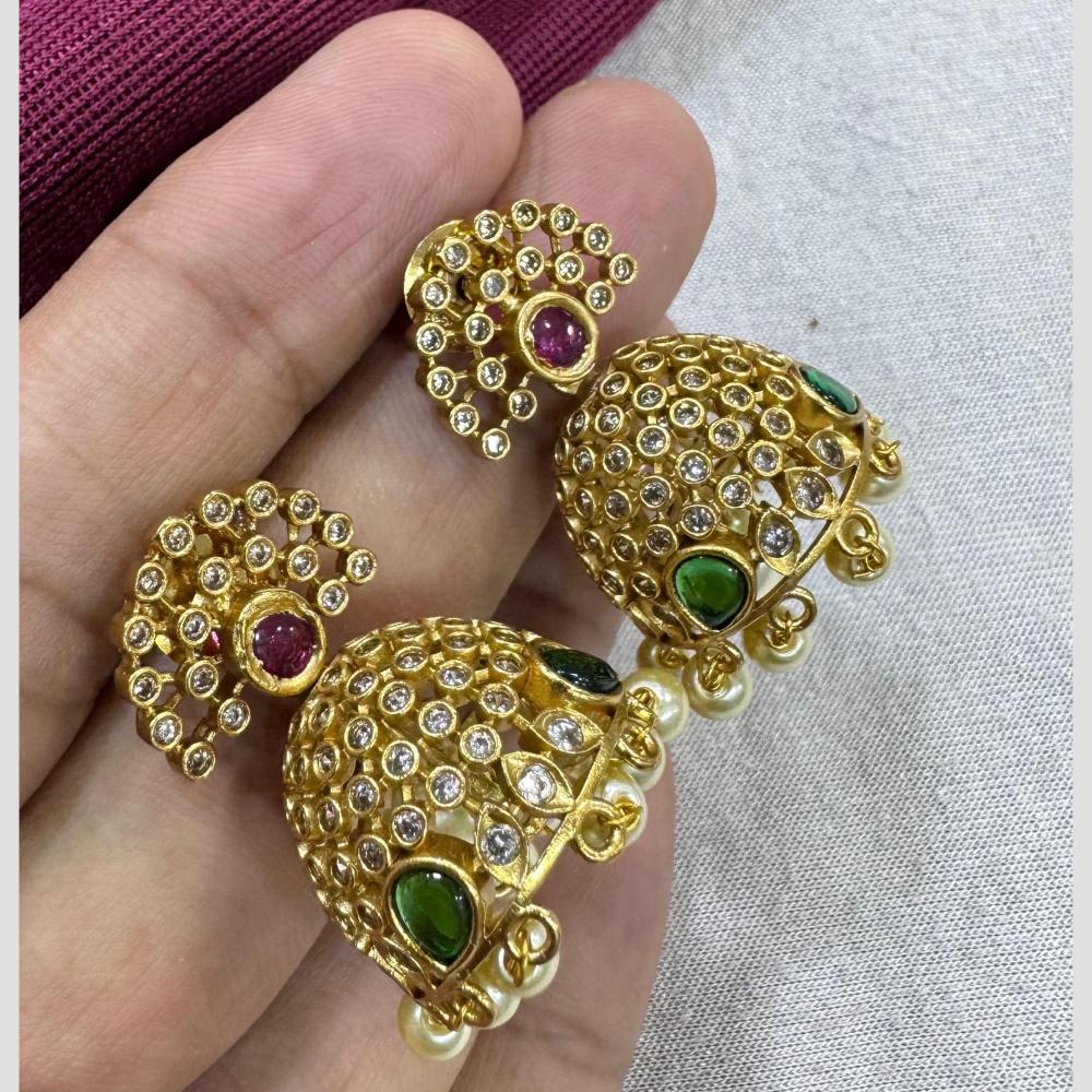 Kavita Art Gold Plated Austrian Stone And Pearl Jhumki Earrings