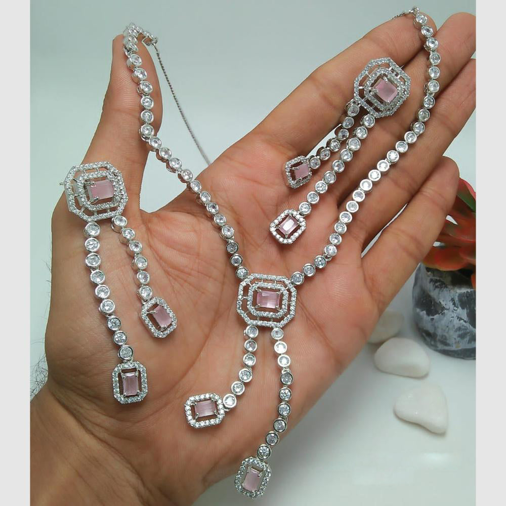 Kavita Art Silver Plated American Diamond Necklace Set