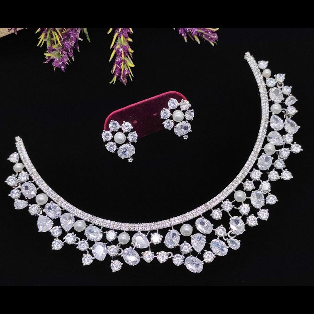 Kavita Art Silver Plated American Diamond Necklace Set