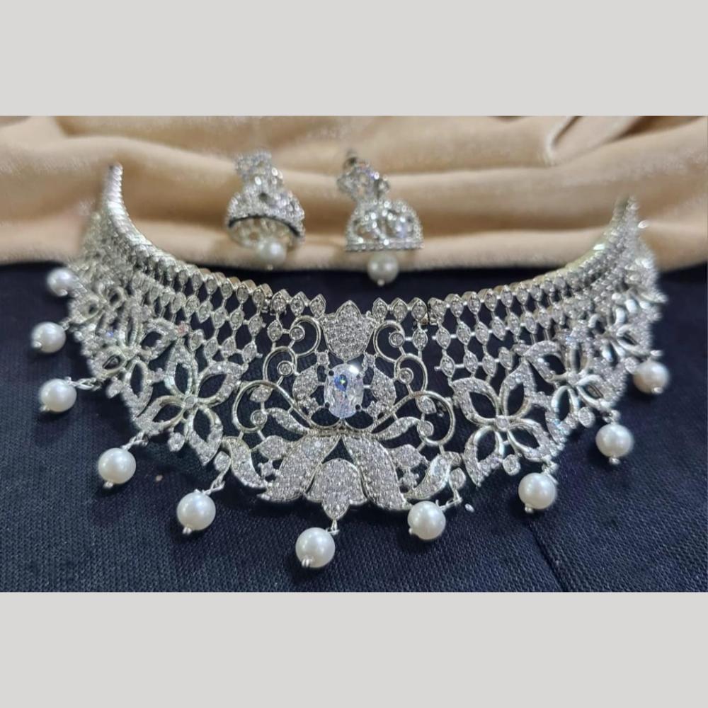 Kavita Art Silver Plated American Diamond Choker Necklace Set